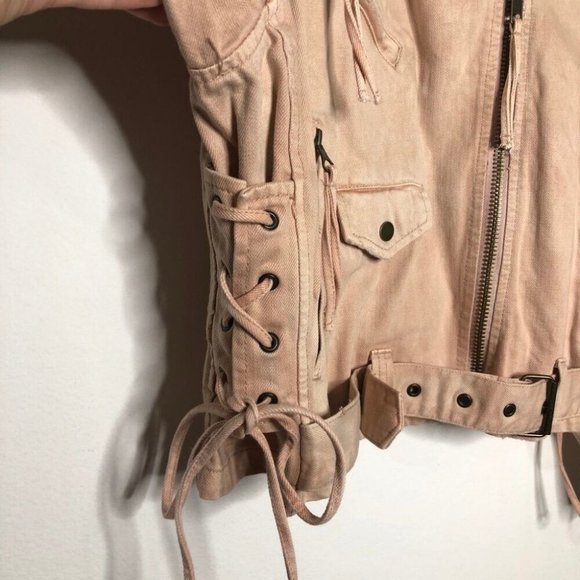 Rose Pink Lace-Up Denim Moto Jacket Size 3X - Picture 2 of 4